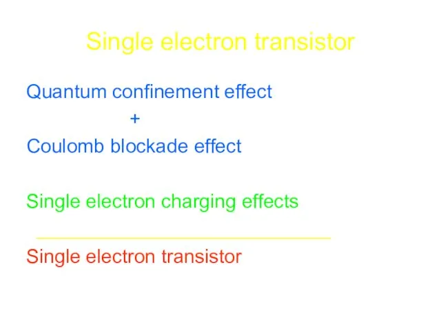 Single electron transistor Quantum confinement effect + Coulomb blockade effect