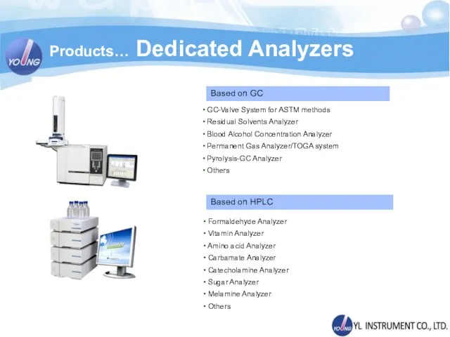 Products… Dedicated Analyzers Based on GC Based on HPLC GC-Valve System for ASTM