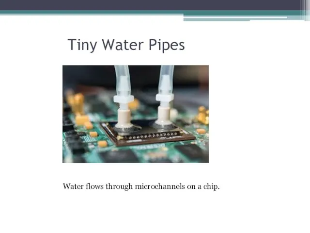 Tiny Water Pipes Water flows through microchannels on a chip.