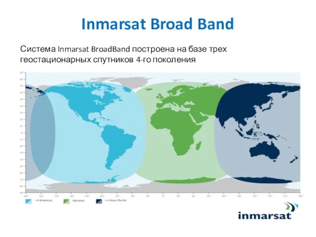 Inmarsat Broad Band Система Inmarsat BroadBand построена на базе трех геостационарных спутников 4-го поколения