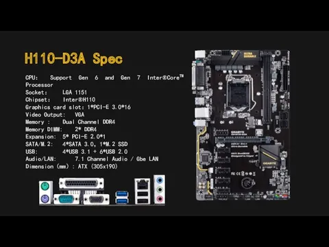 H110-D3A Spec CPU： Support Gen 6 and Gen 7 Inter®CoreTM