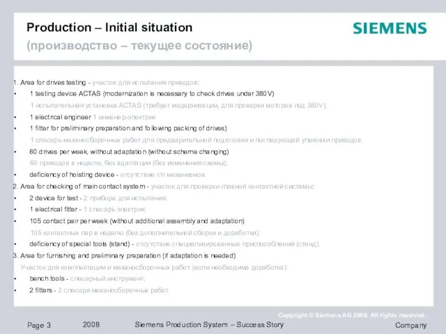 Production – Initial situation (производство – текущее состояние) 1. Area