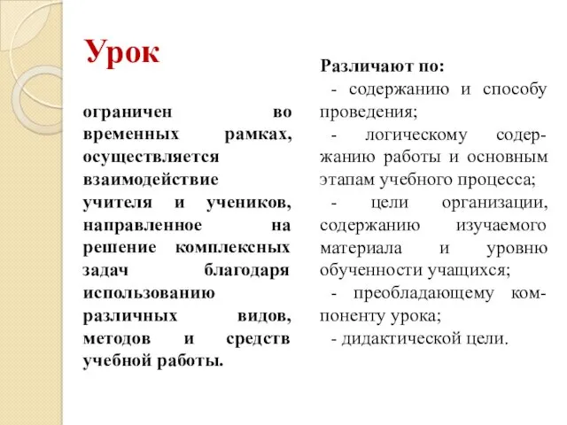 Урок ограничен во временных рамках, осуществляется взаимодействие учителя и учеников,