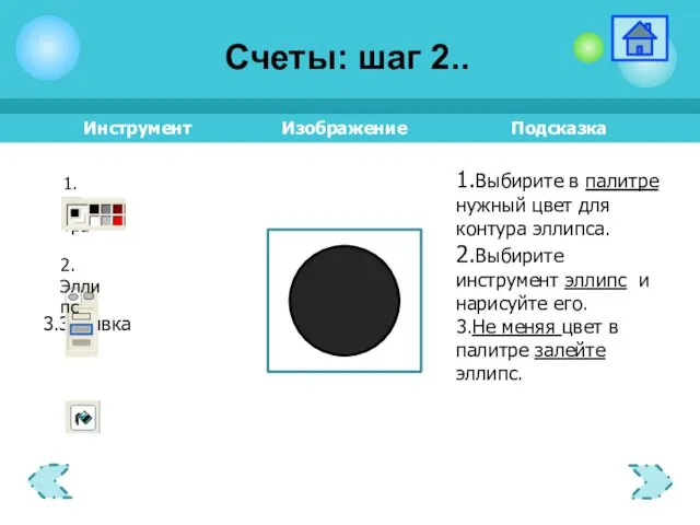 1.Палитра 2.Эллипс Счеты: шаг 2..