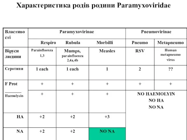 Характеристика родів родини Paramyxoviridae