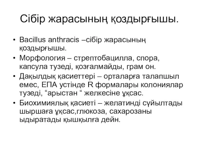 Сібір жарасының қоздырғышы. Bacillus anthracis –сібір жарасының қоздырғышы. Морфология –