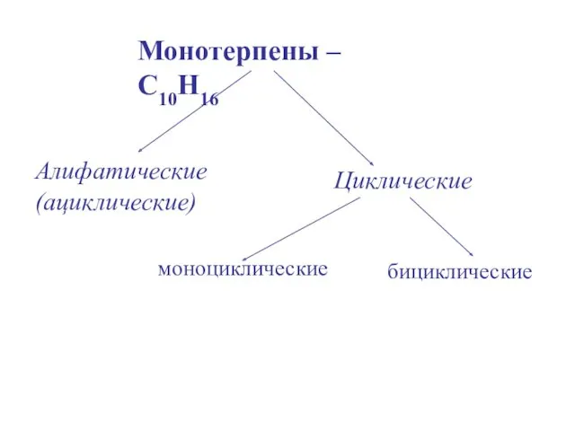 Монотерпены – С10Н16 Алифатические (ациклические)‏ Циклические моноциклические бициклические