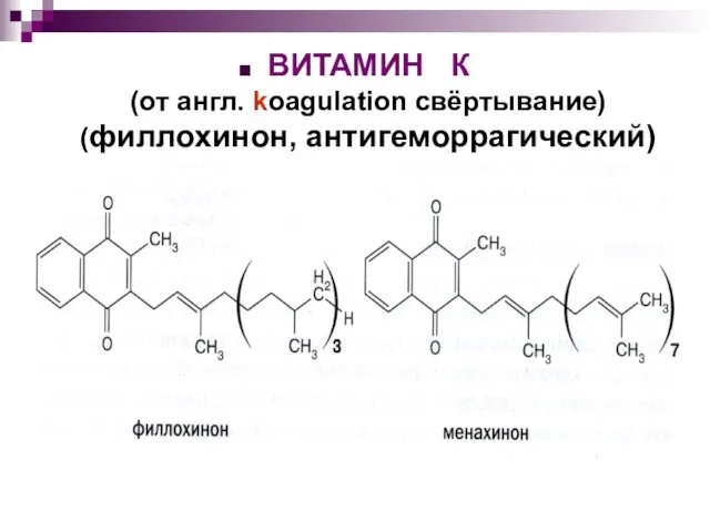 ВИТАМИН К (от англ. koagulation cвёртывание) (филлохинон, антигеморрагический)