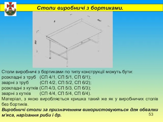 Столи виробничі з бортиками. Столи виробничі з бортиками по типу