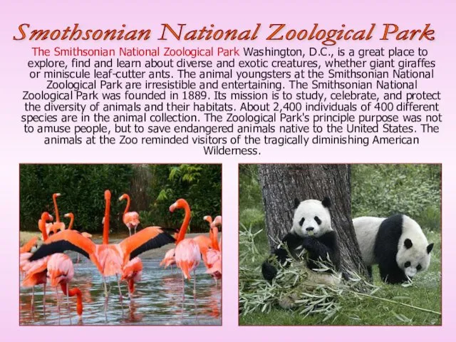 The Smithsonian National Zoological Park Washington, D.C., is a great place to explore,