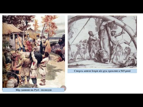 Збір данини на Русі - полюддя Смерть князя Ігоря від рук древлян в 945 році