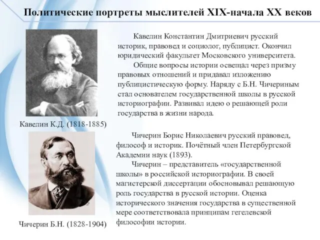 Политические портреты мыслителей XIX-начала XX веков Кавелин К.Д. (1818-1885) Кавелин