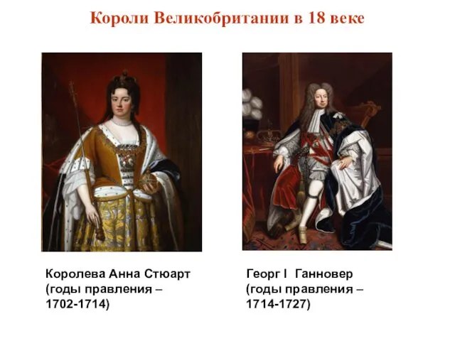 Короли Великобритании в 18 веке Королева Анна Стюарт (годы правления – 1702-1714) Георг