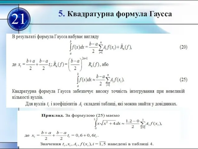 5. Квадратурна формула Гаусса 21