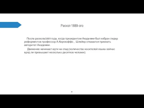 Раскол 1889-ого После раскола1889 года, когда президентом Академии был избран