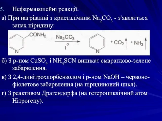 Нефармакопейні реакції. а) При нагріванні з кристалічним Na2CO3 - з'являється