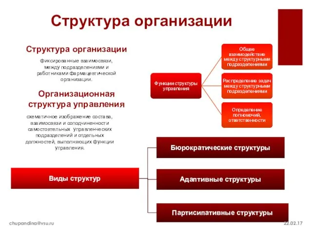 Структура организации Структура организации Организационная структура управления 22.02.17 chupandina@vsu.ru фиксированные