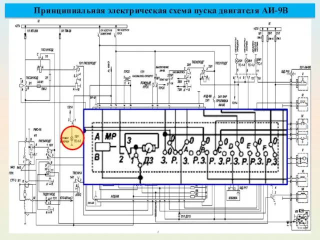 Принципиальная электрическая схема пуска двигателя АИ-9В