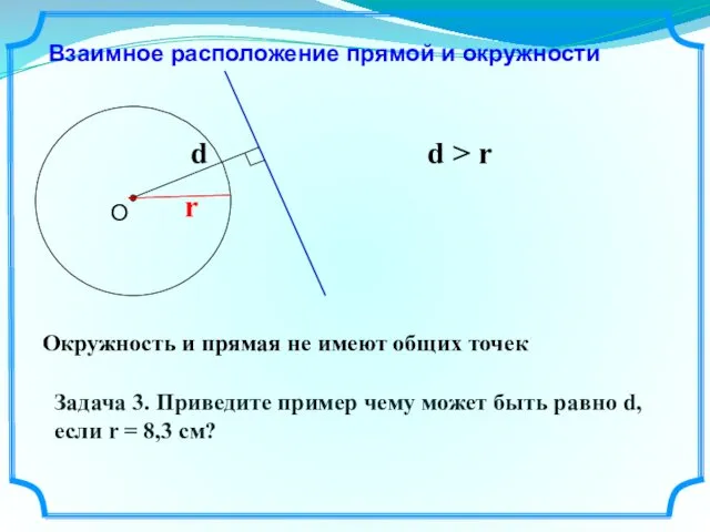 Взаимное расположение прямой и окружности r d > r Окружность