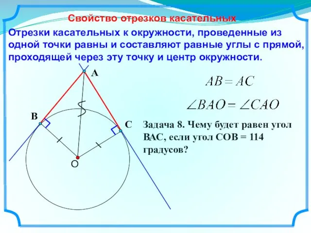 Отрезки касательных к окружности, проведенные из одной точки равны и