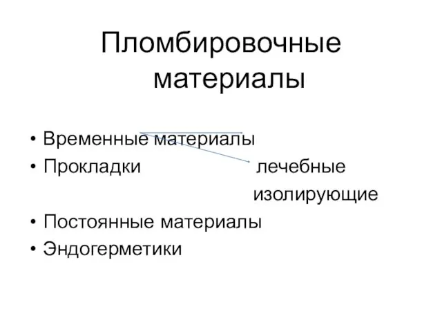 Пломбировочные материалы Временные материалы Прокладки лечебные изолирующие Постоянные материалы Эндогерметики