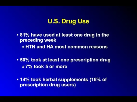 U.S. Drug Use 81% have used at least one drug