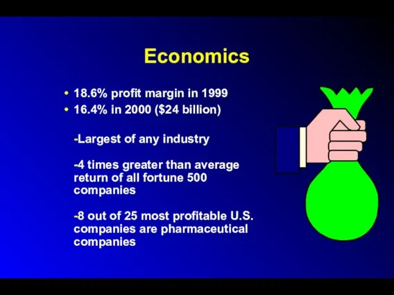 Economics 18.6% profit margin in 1999 16.4% in 2000 ($24