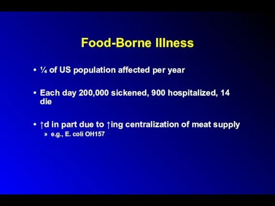 Food-Borne Illness ¼ of US population affected per year Each