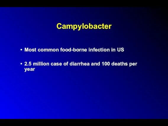 Campylobacter Most common food-borne infection in US 2.5 million case