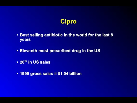 Cipro Best selling antibiotic in the world for the last