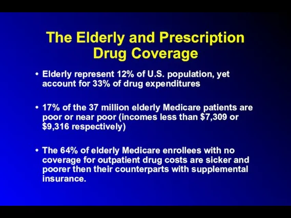 The Elderly and Prescription Drug Coverage Elderly represent 12% of