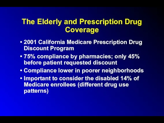 The Elderly and Prescription Drug Coverage 2001 California Medicare Prescription