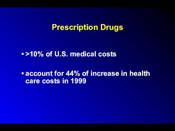 Prescription Drugs >10% of U.S. medical costs account for 44%