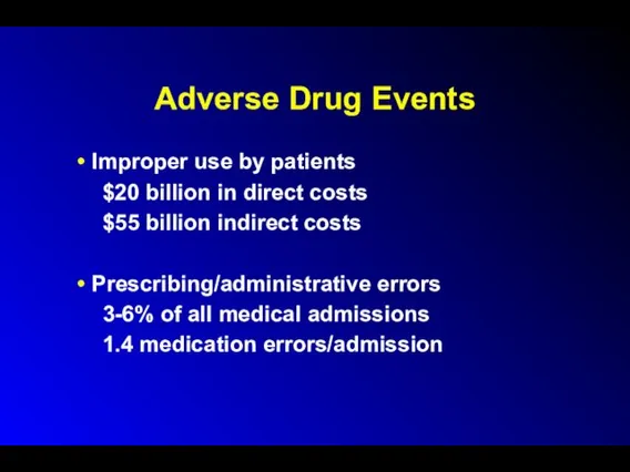 Adverse Drug Events Improper use by patients $20 billion in