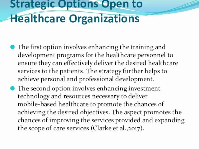Strategic Options Open to Healthcare Organizations The first option involves