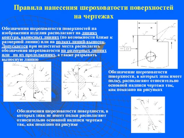 Правила нанесения шероховатости поверхностей на чертежах Обозначения шероховатости поверхностей на