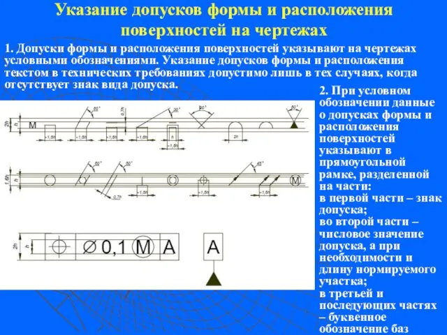 Указание допусков формы и расположения поверхностей на чертежах 1. Допуски