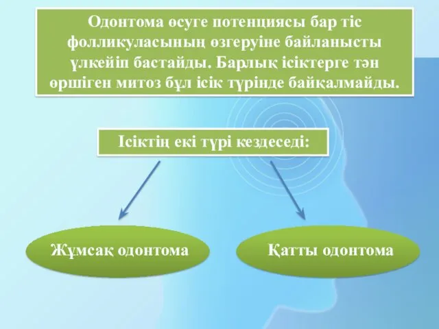 Ісіктің екі түрі кездеседі: Жұмсақ одонтома Қатты одонтома Одонтома өсуге