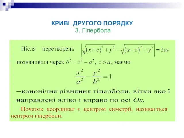 КРИВІ ДРУГОГО ПОРЯДКУ 3. Гіпербола