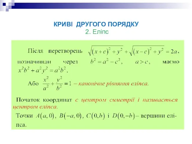 КРИВІ ДРУГОГО ПОРЯДКУ 2. Еліпс