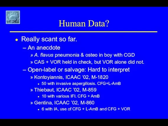 Human Data? Really scant so far. An anecdote A. flavus