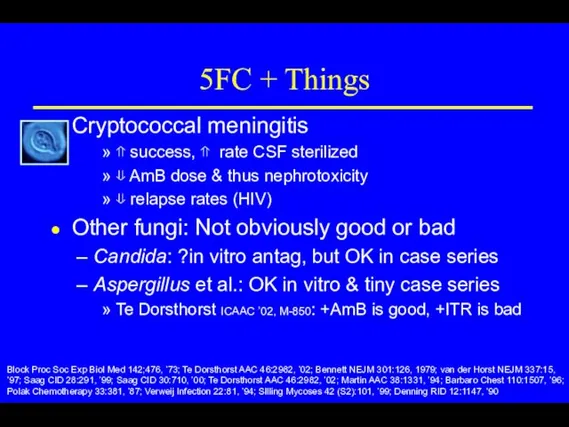 5FC + Things Cryptococcal meningitis ⇑ success, ⇑ rate CSF