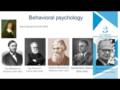 Behavioral psychology Rene Descartes (1596-1650) Burrhus Frederic Skinner (1904-1990) Ivan