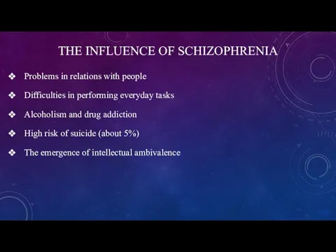 THE INFLUENCE OF SCHIZOPHRENIA Problems in relations with people Difficulties