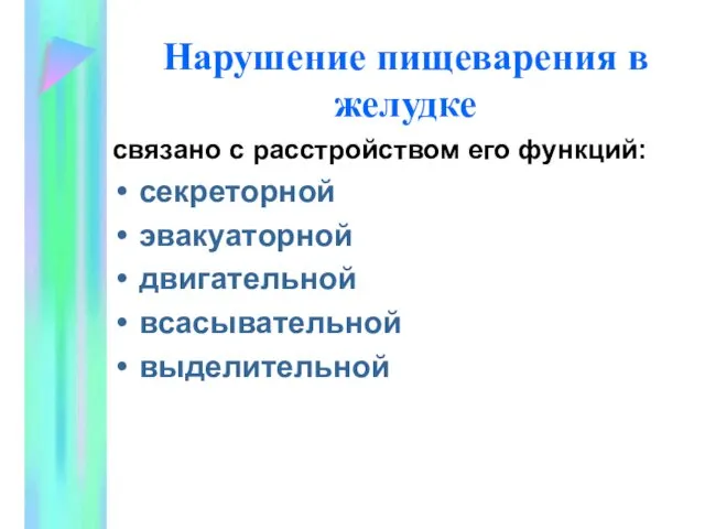 Нарушение пищеварения в желудке связано с расстройством его функций: секреторной эвакуаторной двигательной всасывательной выделительной