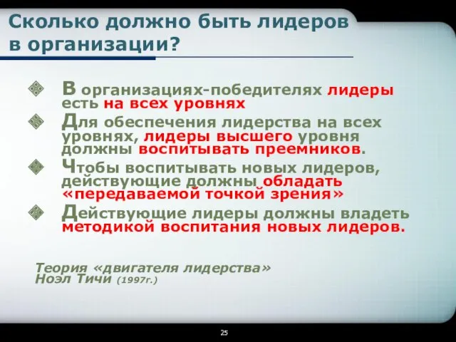 Сколько должно быть лидеров в организации? В организациях-победителях лидеры есть