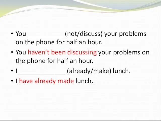 You __________ (not/discuss) your problems on the phone for half