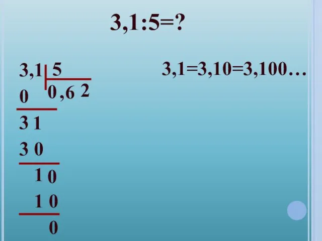 3,1:5=? 3,1 0 3 3 0 1 1 0 0