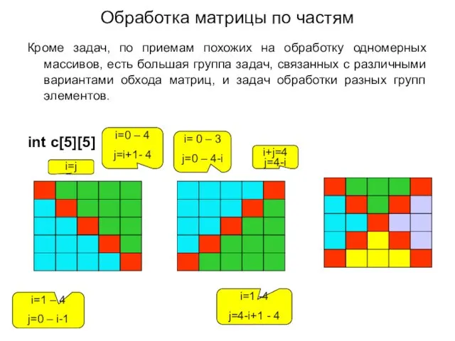 Обработка матрицы по частям Кроме задач, по приемам похожих на