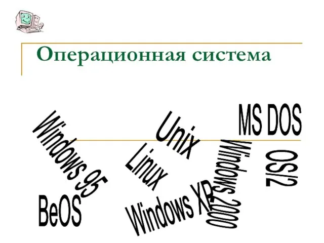 Операционная система Windows 95 Unix Windows XP Linux MS DOS OS/2 Windows 2000 BeOS